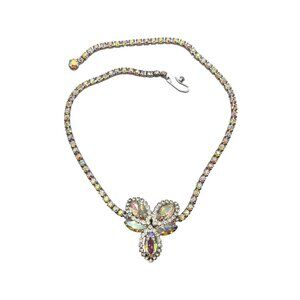 Vintage Weiss Aurora Borealis Crystal Necklace Rhinestones Choker 15"